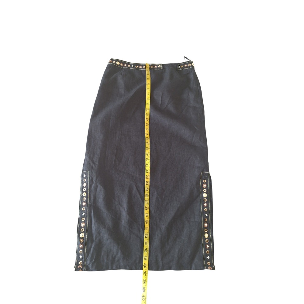 Richard Malcolm Black Embroidered Linen‎ Blend Pencil Skirt Women's Size 12 - Picture 7 of 8